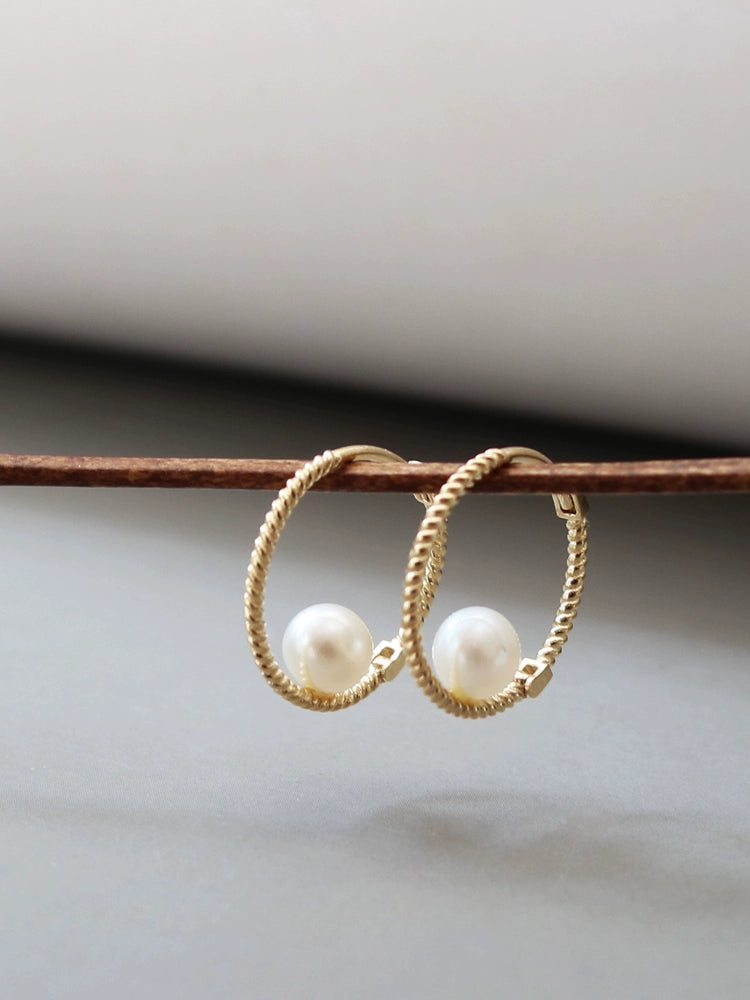 Pearl Twist Huggie Hoops