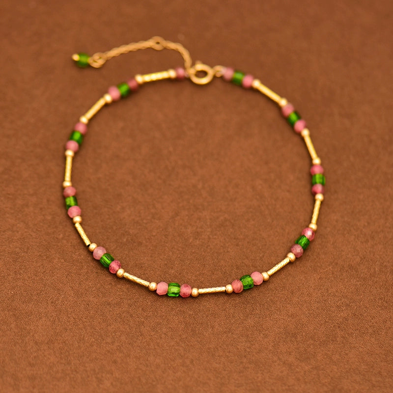 Trio Pink & Green Beaded Bangle Bracelet