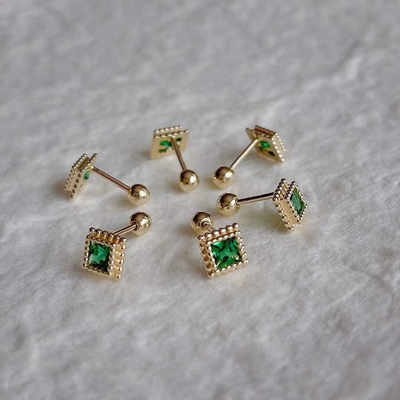 Beaded Square Moissanite Stud Earrings