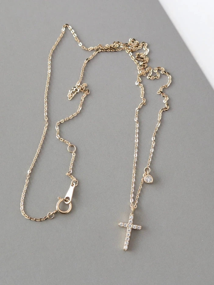 Cross & Bezel Charm Necklace