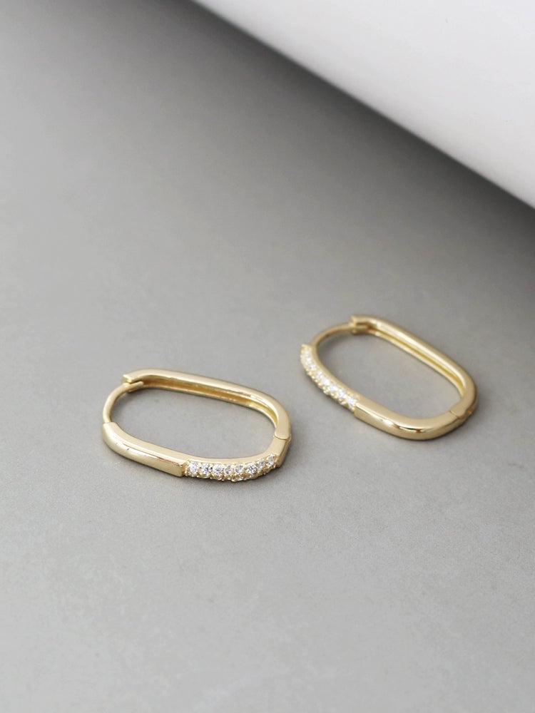 Pave Corner Oval Hoop Earrings