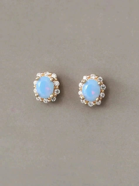 Beaded Aquamarine Stone Stud Earrings