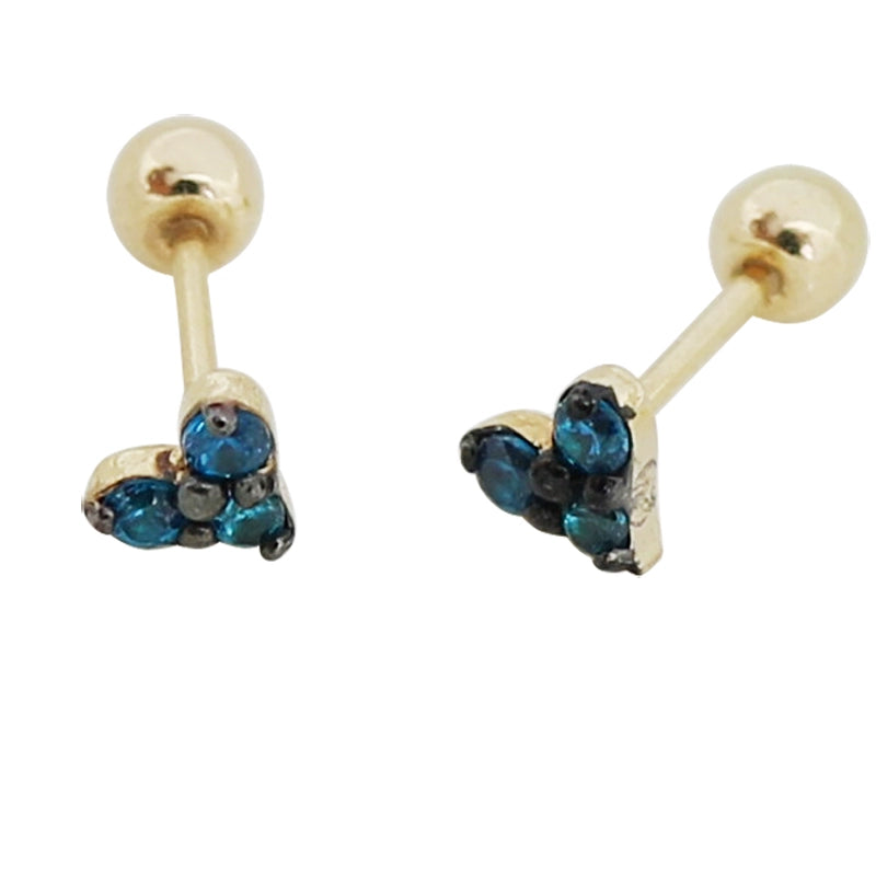 Blue Gem Heart Stud Earrings