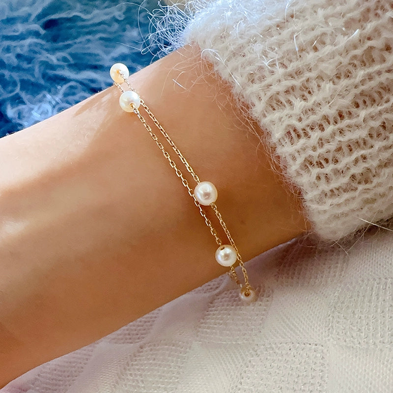 Double Pearl Belcher Chain Bracelet