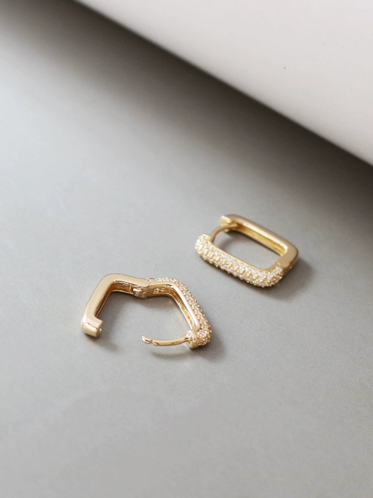 Chunky Semi Pave Frame Hoop Earrings