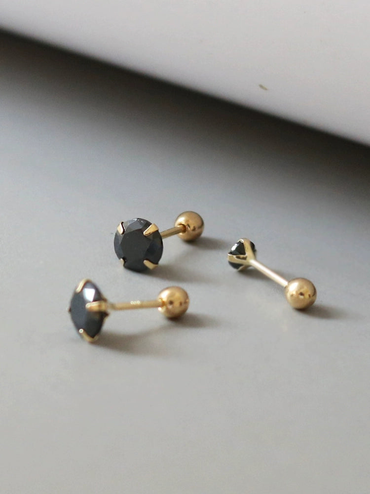 Four Claw Black Agate Round Stud Earrings