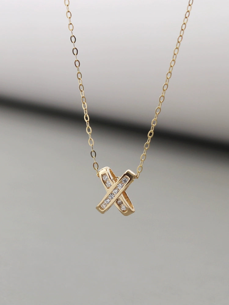 Pave Cross Fold Charm Necklace