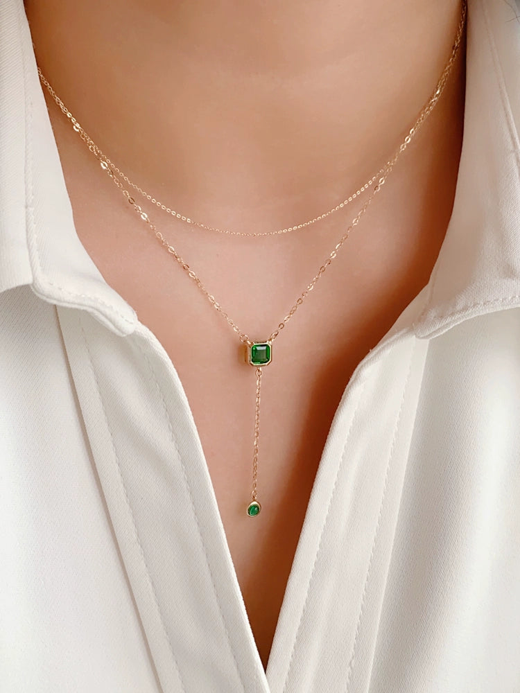 Green Moissanite Lariat Necklace