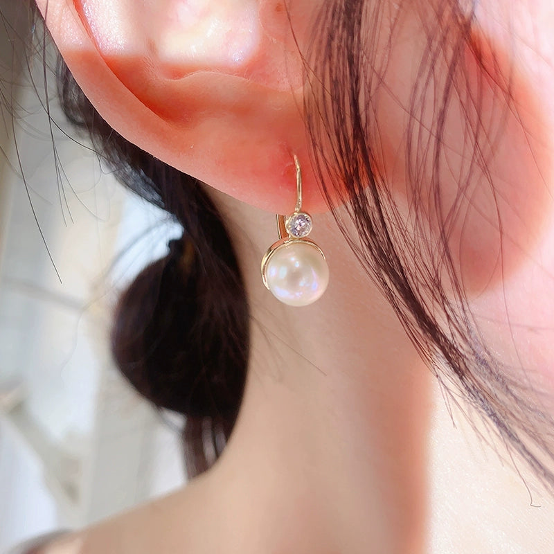 Pearl & Bezel Cup Hoop Earrings