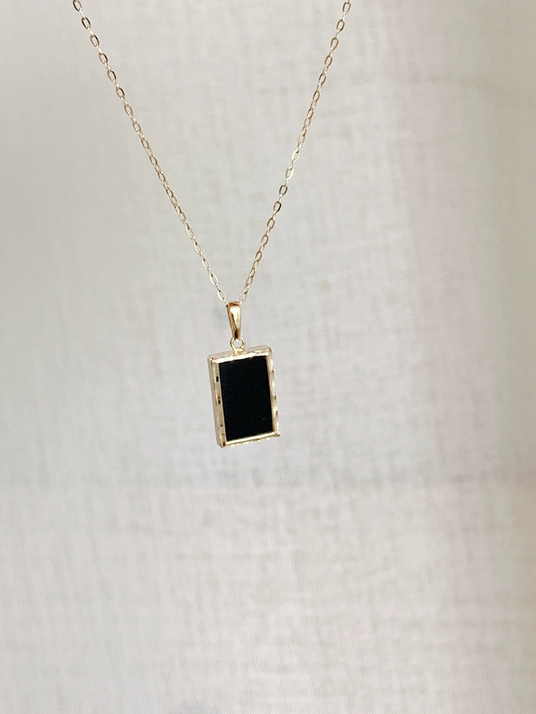 Black Rectangle Charm Necklace