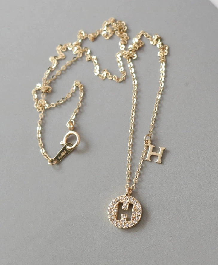 H Pave Coin Necklace