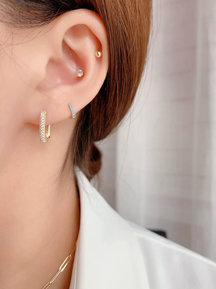 Chunky Semi Pave Frame Hoop Earrings