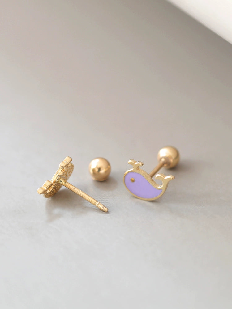 Purple Whale Stud Earrings