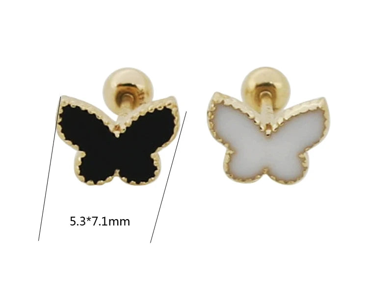 Black & White Beaded Butterfly Stud Earrings