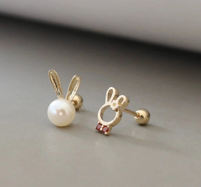 Pearl Bunny & Tie Stud Earrings