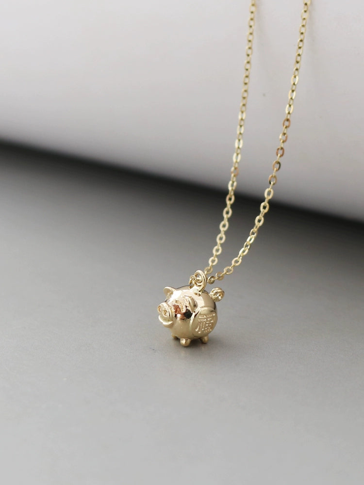 3D Fortune Pig Charm Necklace