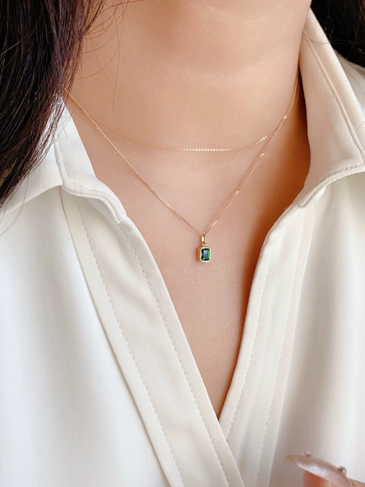 Green Moissanite Tab Charm Necklace