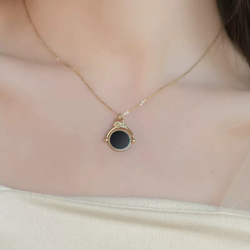 Black Agate Glam Mirrror Charm Pendant