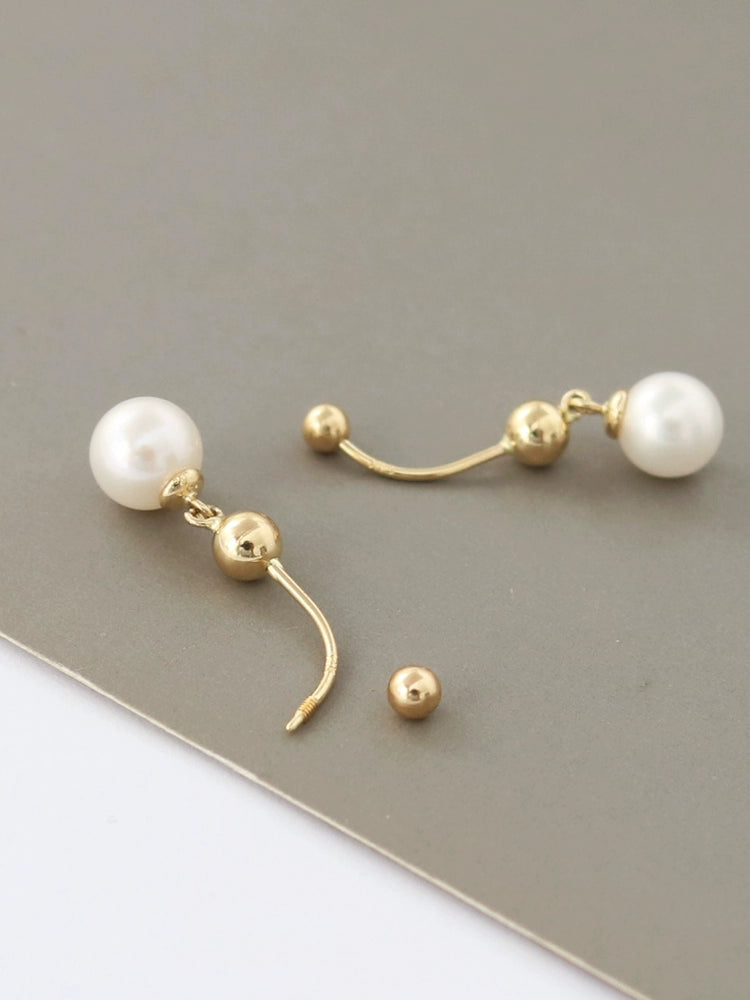 Drop Pearl Bar Stud Earrings