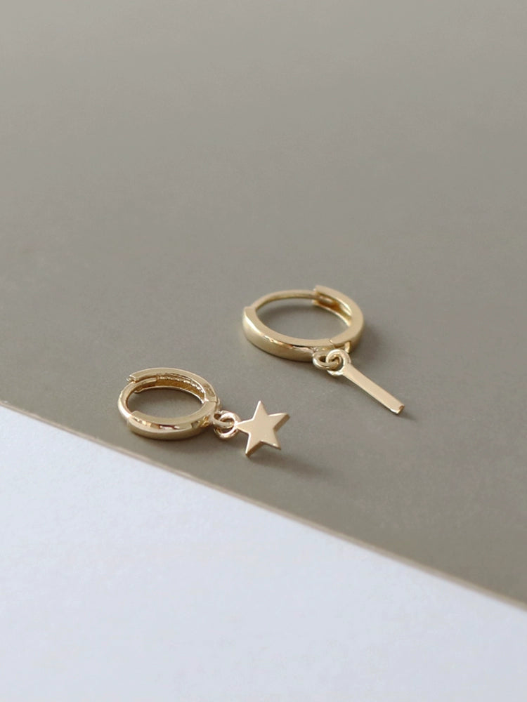 Asymmetric Star & Wand Huggie Hoops