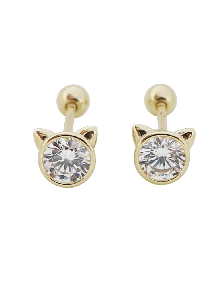 Kitty Bezel Stud Earrings