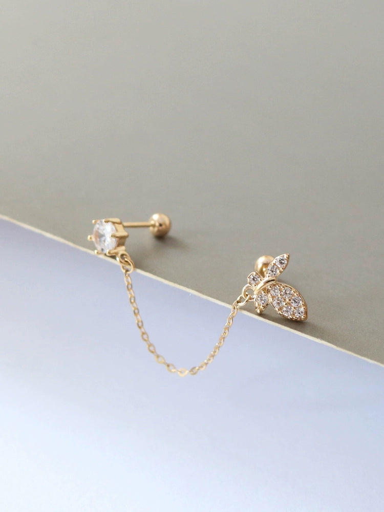 Moissanite Solitaire Butterly Chain Stud Earrings