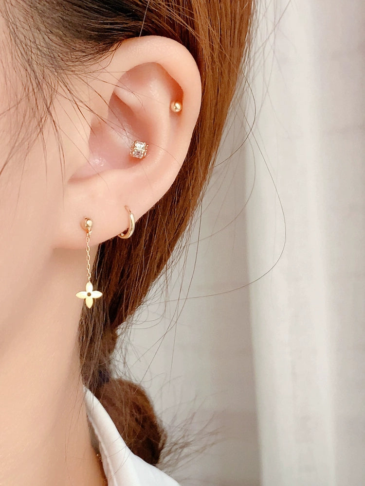 Clover Drop Chain Stud Earrings