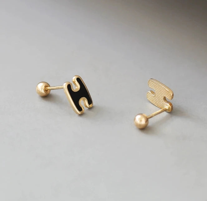 Black Capital H Stud Earrings