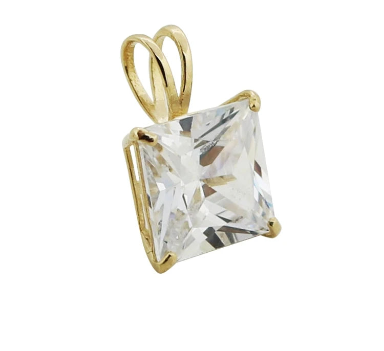 White Moissanite Square Charm Pendant