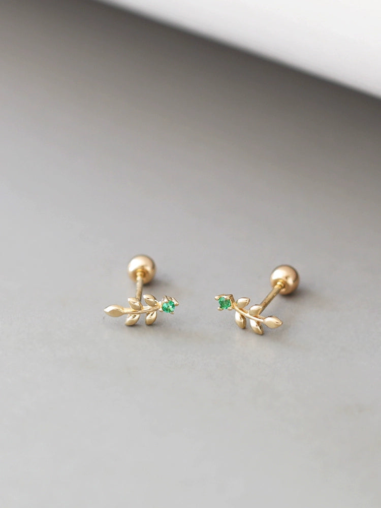 Green Olive Leaf Stud Earrings