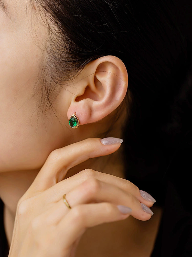 Emerald Moissanite Teardrop Huggie Hoops