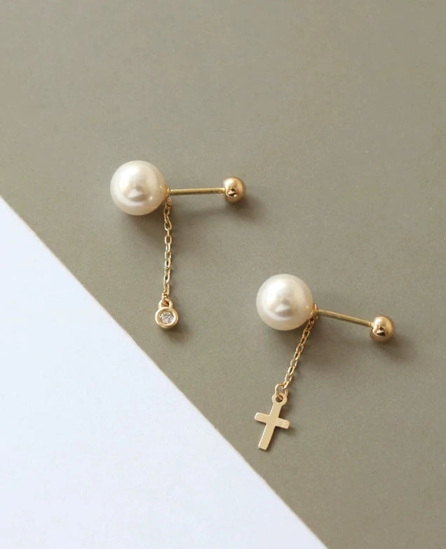 Drop Charms Pearl Stud Earrings