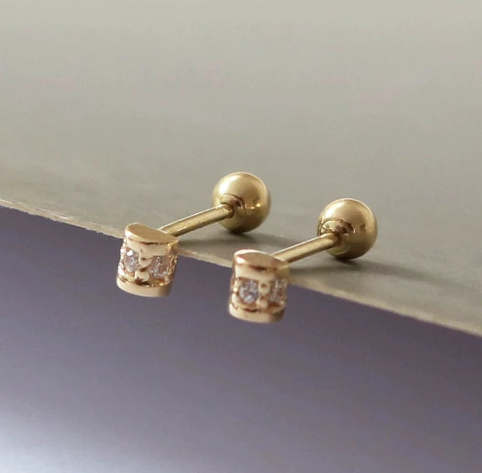 Mini Gemstone Barrel Stud Earrings