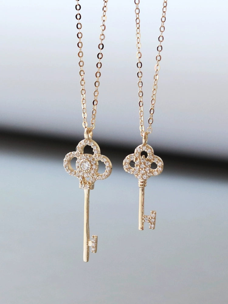 Studded Petal Key Charm Necklace