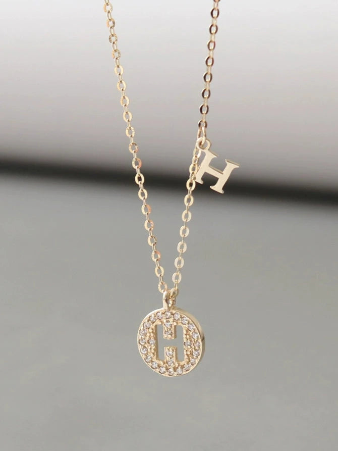 H Pave Coin Necklace