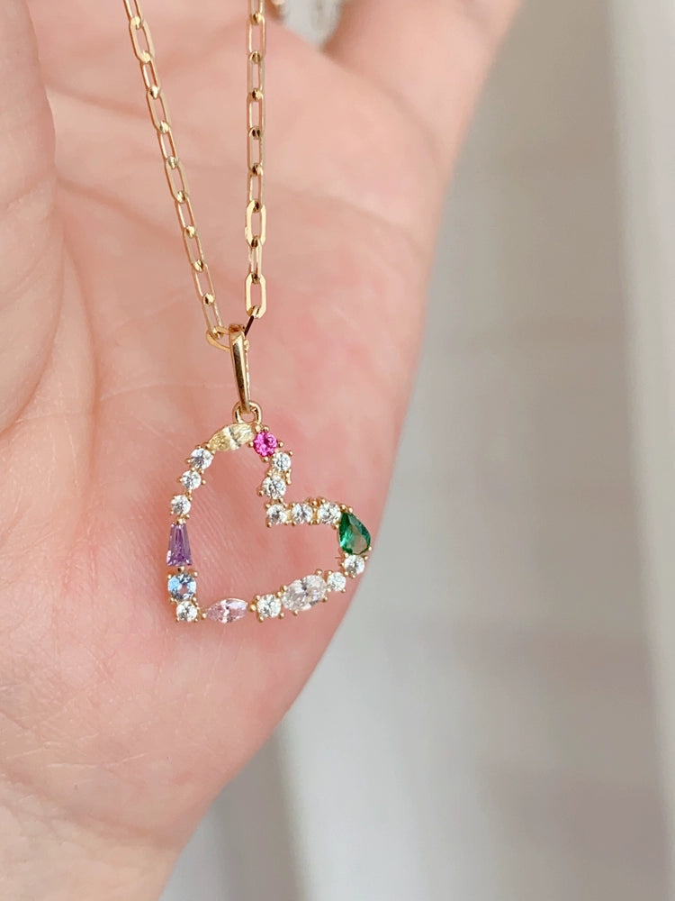 Hanging Vivid Colored Heart Charm Necklace