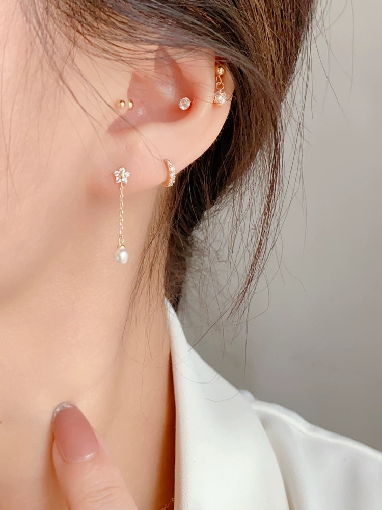 Star Chain Pearl Stud Earrings