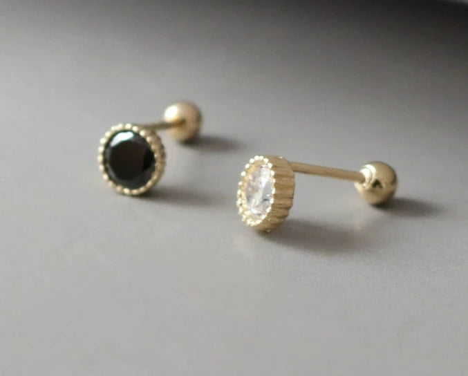 Black & White Beaded Solitaire Stud Earrings