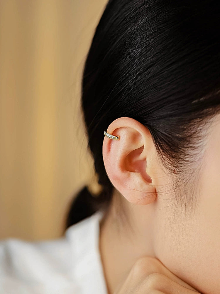 Green & White Moissanite Ear Cuff Earrings