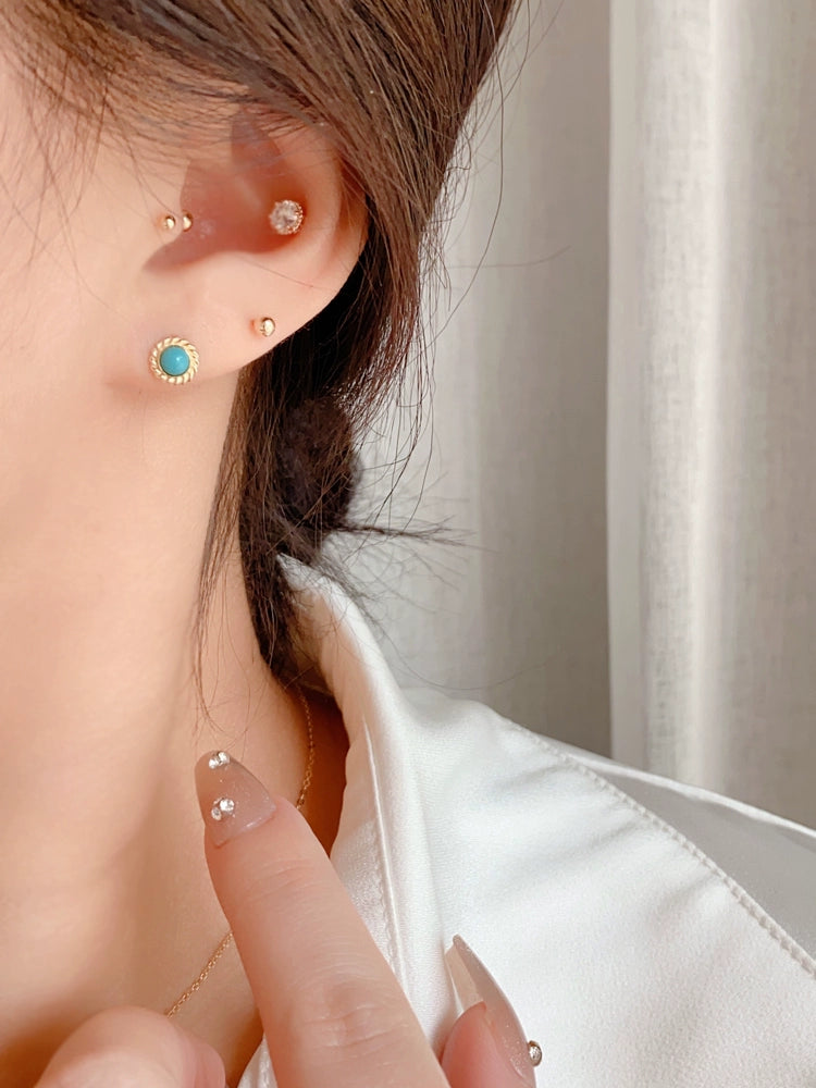 Fan Dish Turquoise Stone Stud Earrings