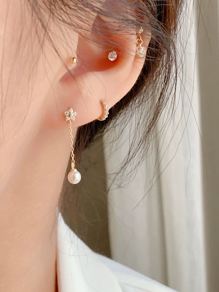 Star Chain Pearl Stud Earrings