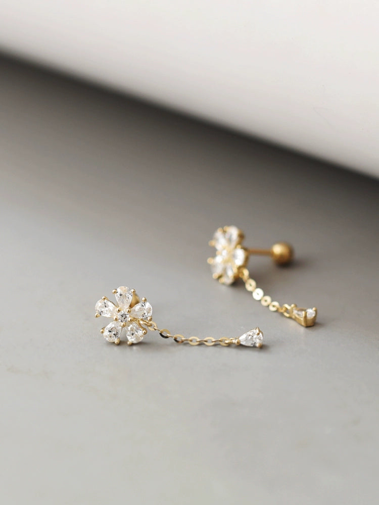 Jewelled Flower Chain Stud Earrings