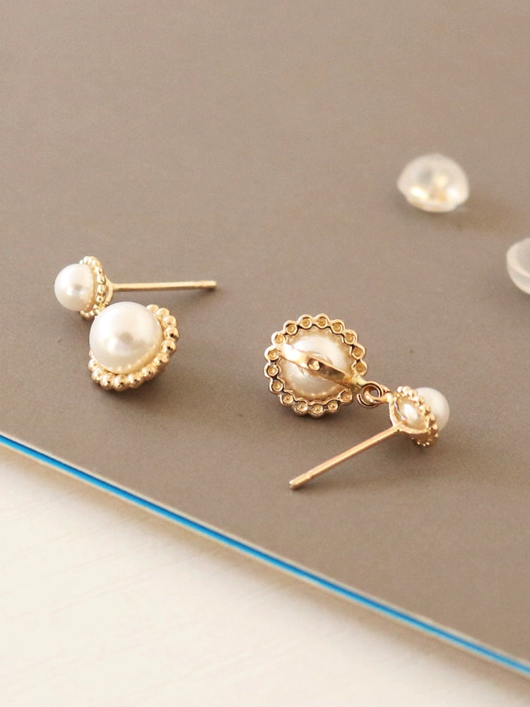 Double Beaded Pearl Sun Stud Earrings