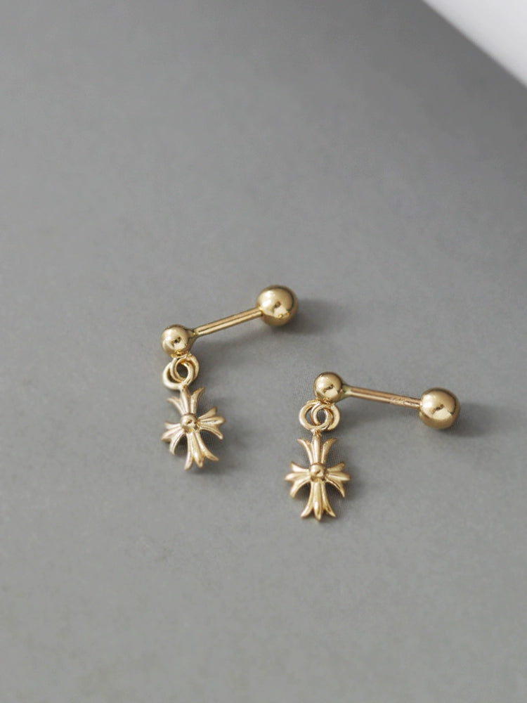 Church Cross Drop Stud Earrings