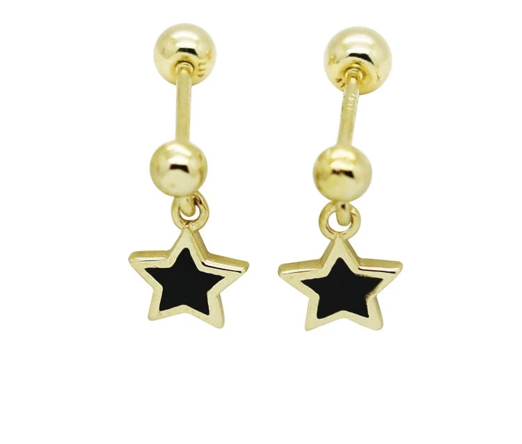 Black Star Drop Stud Earrings