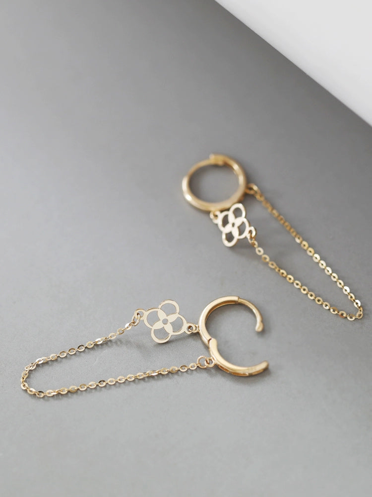 Flower Ring Chain Huggie Hoops