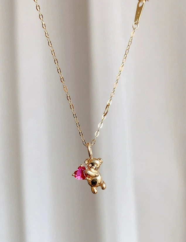 Pink Heart Bear Charm Pendant