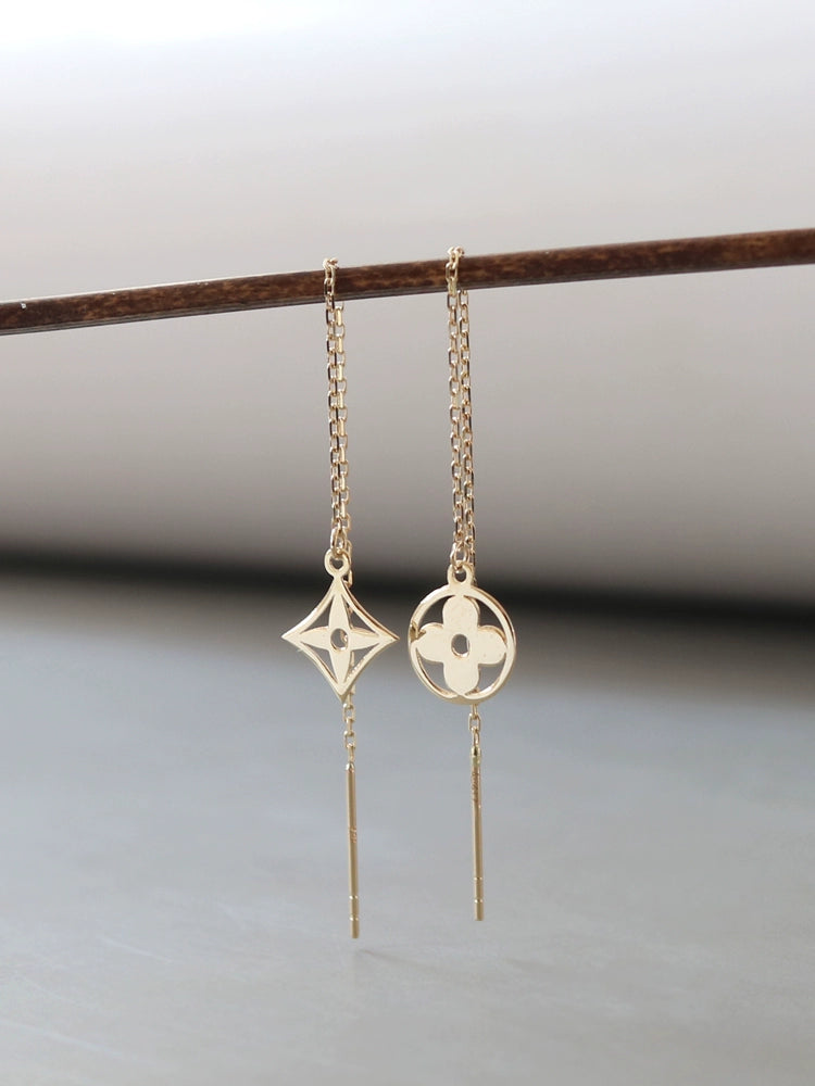 Asymmetric Kite & Circle Flower Chain Earrings