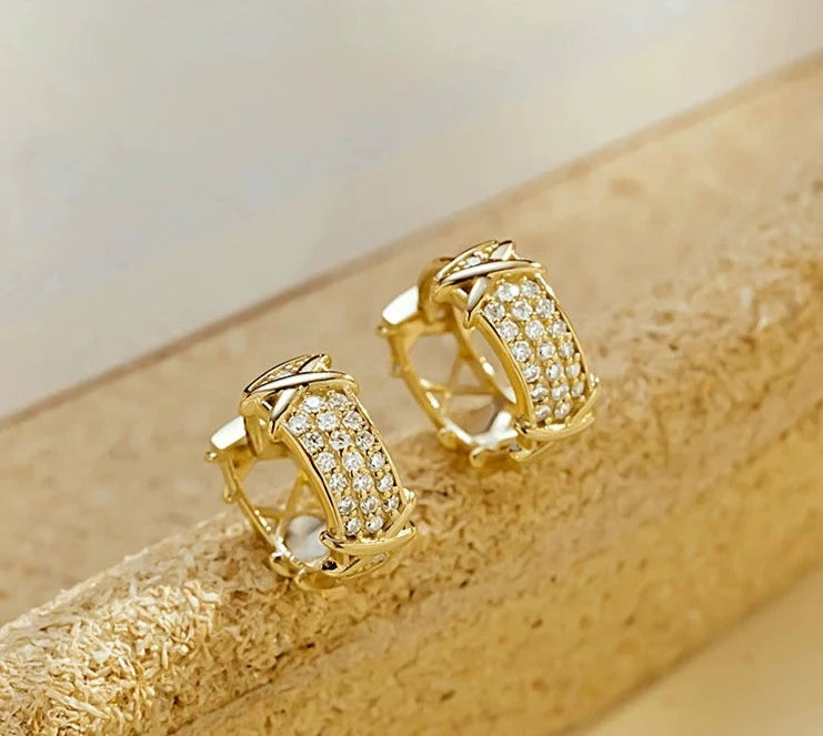 Luxor Moissanite Cross Band Huggie Hoops