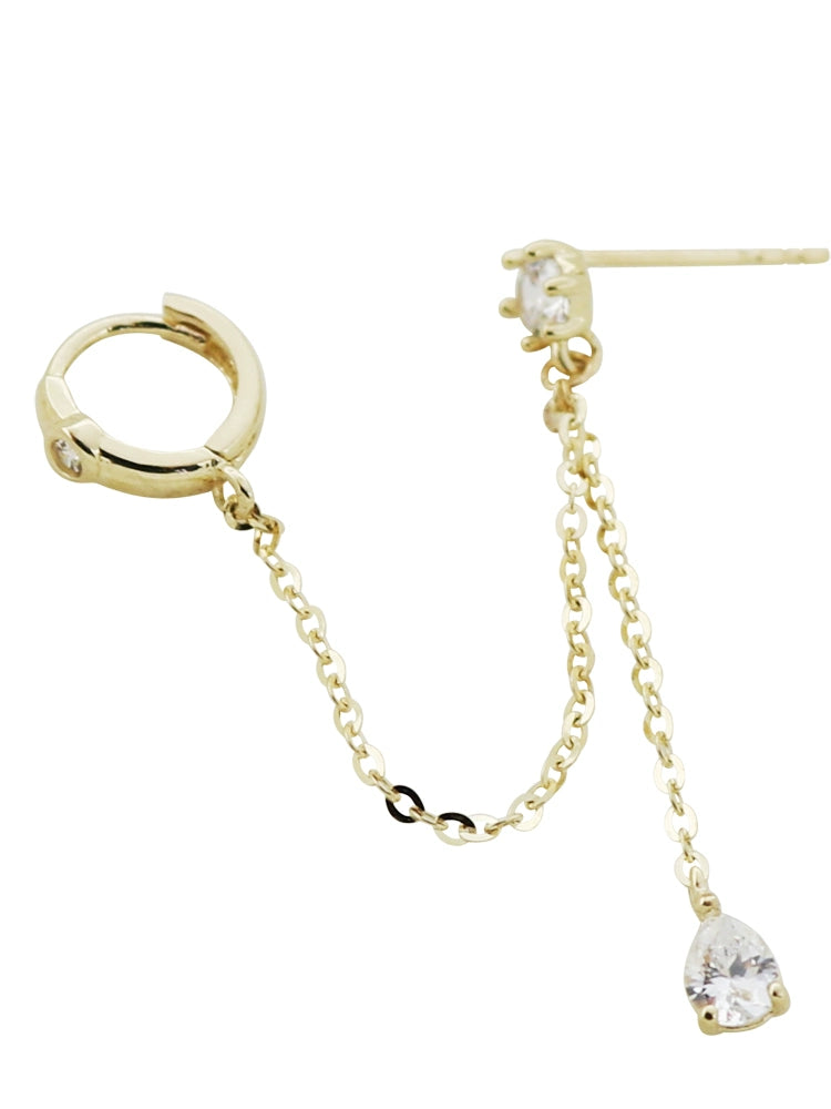 One Piece Stud Chain and Huggie Hoop Earrings